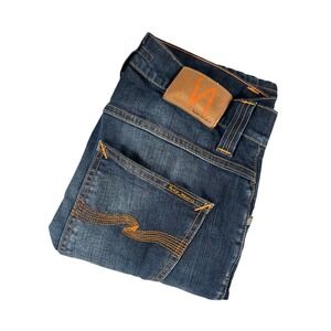 Nudie Jeans Co Grim Tim Org White Knee Slim Straight Dark Wash 31x34 (32x34)